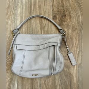FOSSIL Grey Ziptop Hobo Pebbled Leather Handbag Purse 1954 EUC